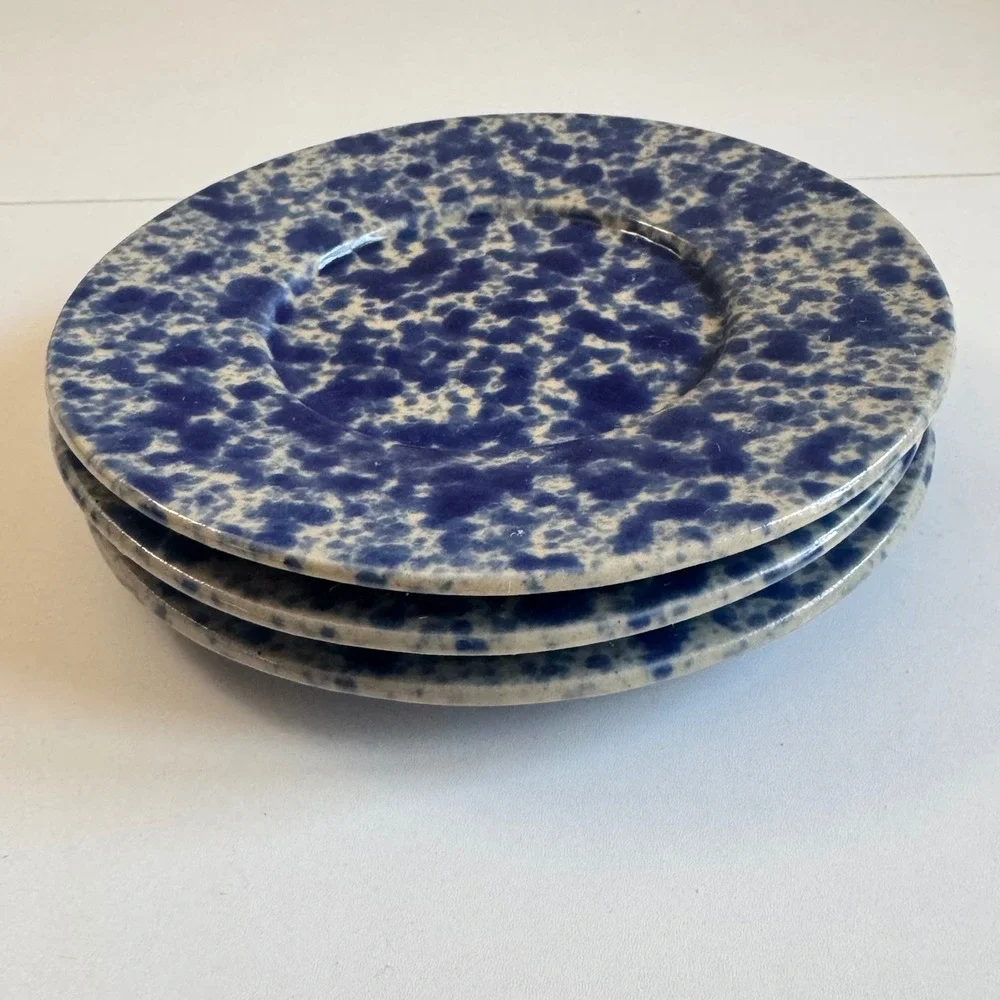 Bennington Potters Blue Agate Spatterware Saucers 1627 Morning Glory Set of 3